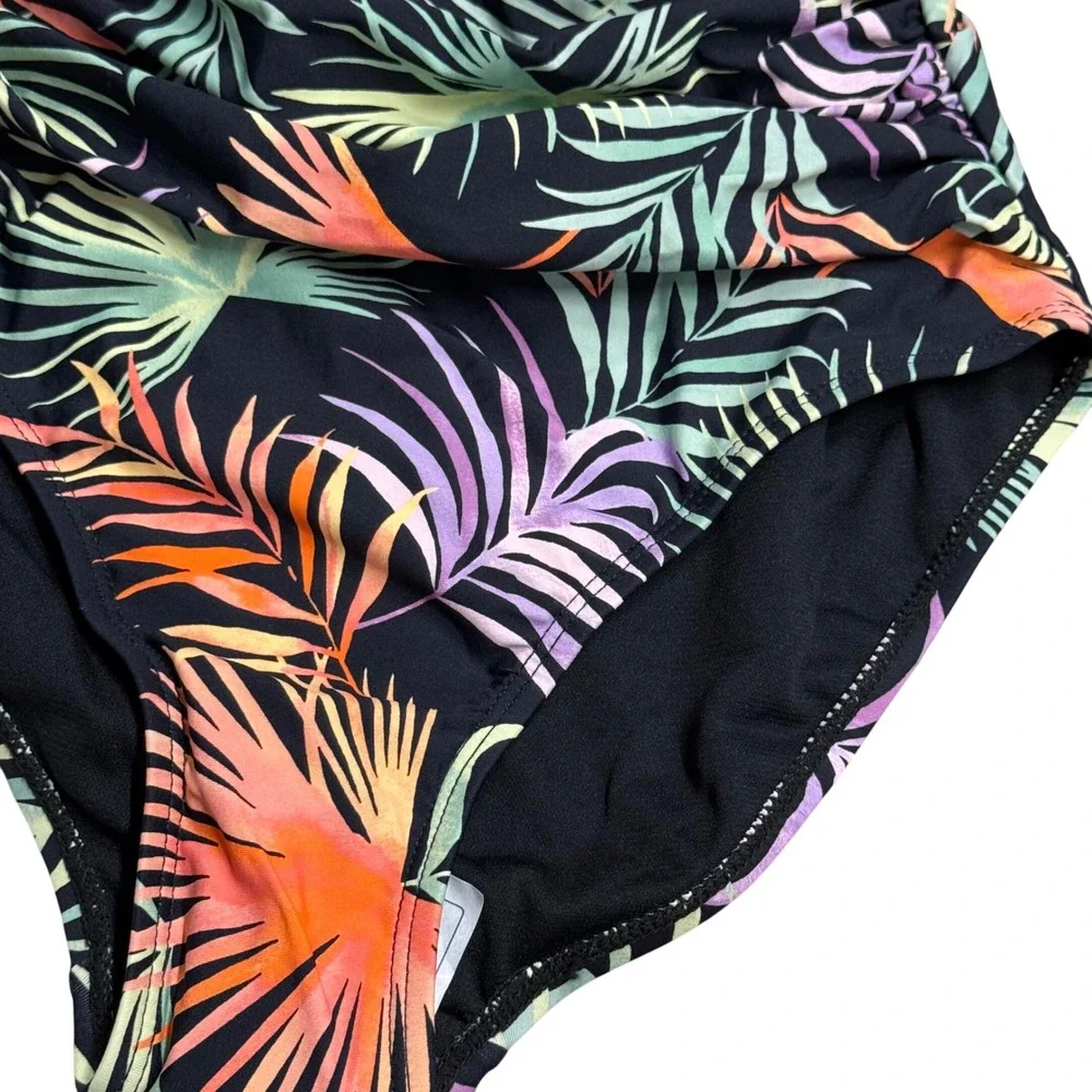 Leilani Tropical Print‎ One Piece Swimsuit Ruched Tummy Control Size 6